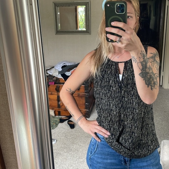 Greylin Black and White Asymmetrical Silk Tank Top - Picture 4 of 12